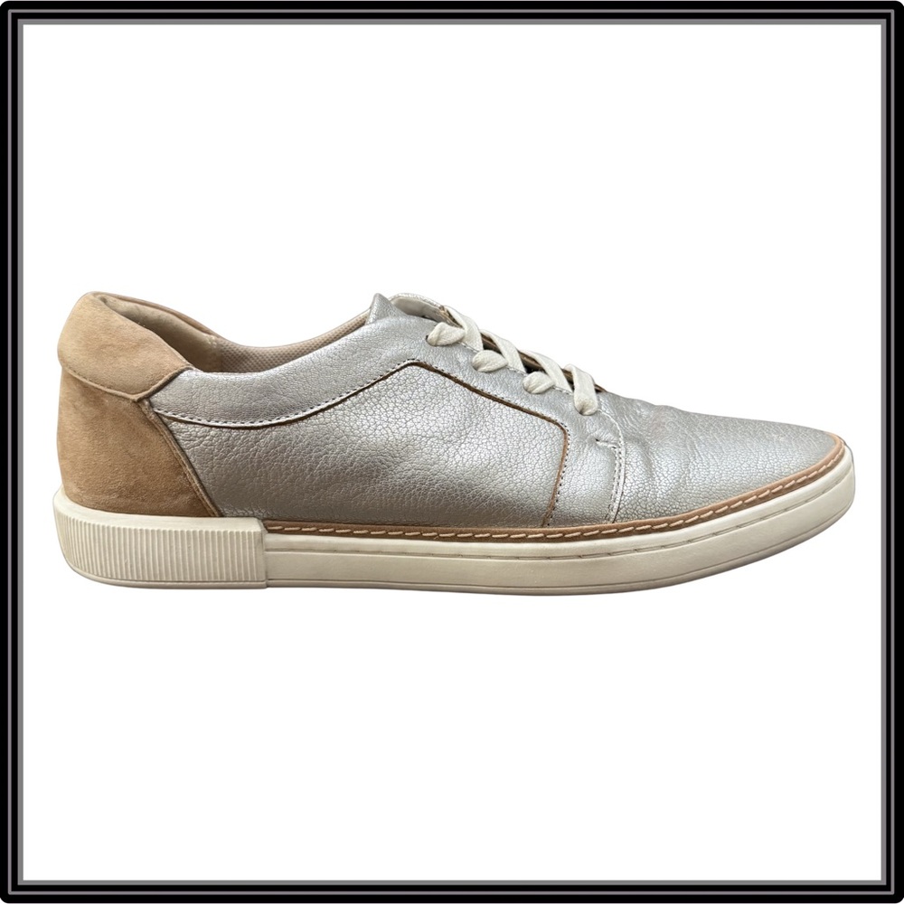 Naturalizer Jane Metallic Silver Leather  Suede Sneakers Womens 8.5M Comfort EUC